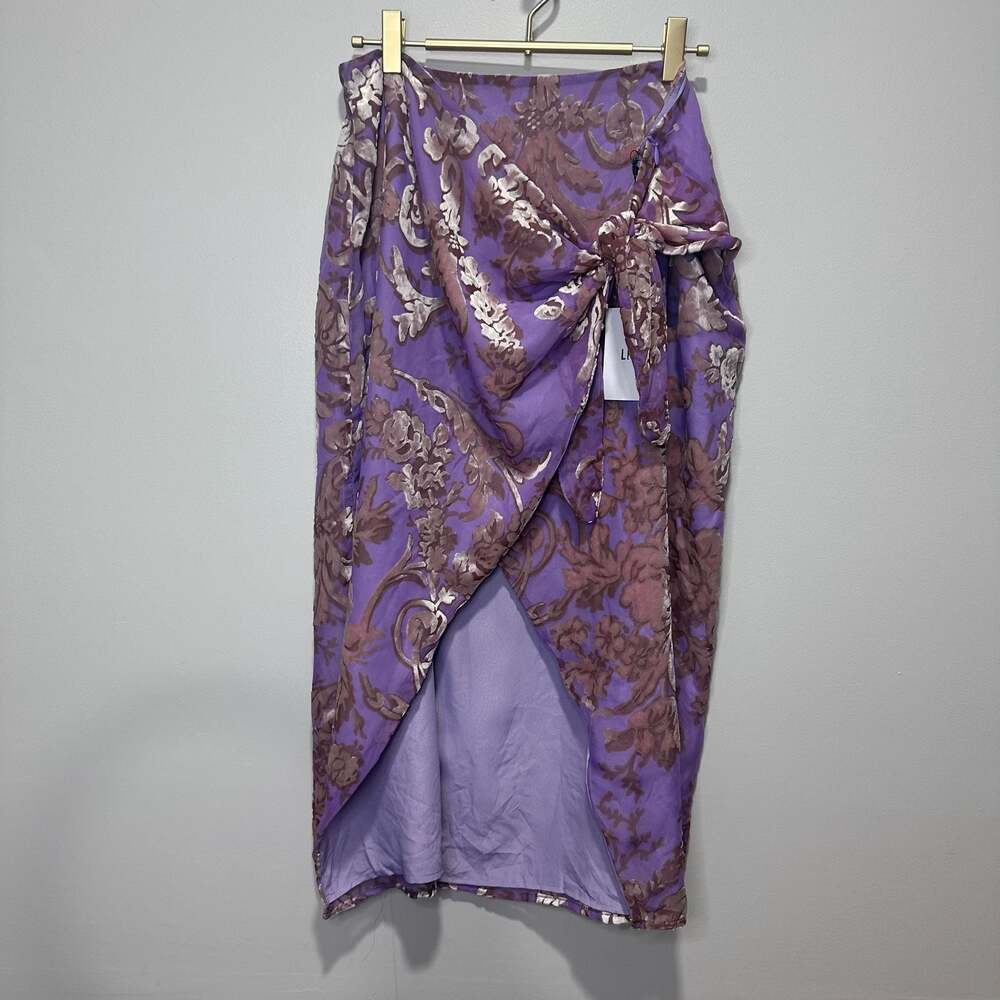 LPA NWT Purple Floral Devore Velvet Wrap Midi Skirt, Sz L